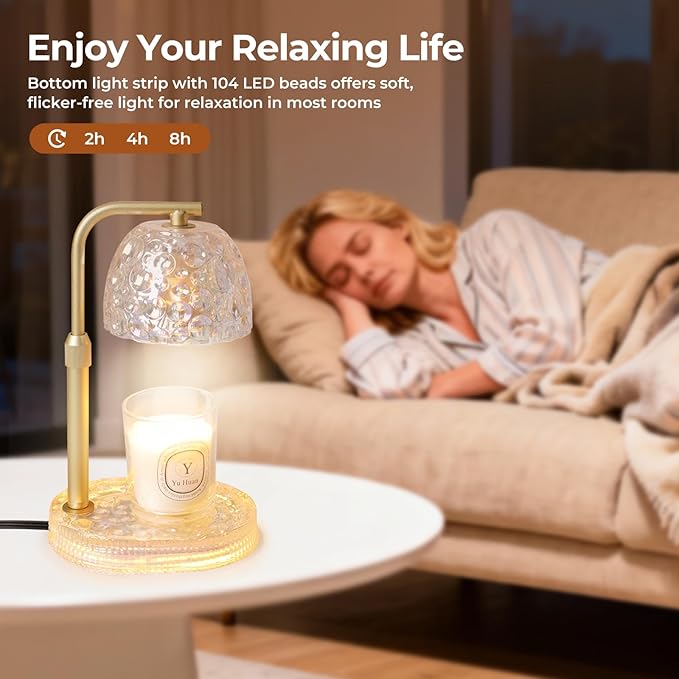 Textured Honeycomb Design Candle Warmer Lamp Adjustable Height, Flameless 4-Level Dimmable Wax Melt Warmer for Jar Candles with 2 Bulbs, House Warming Gifts, Safe Home Use(Pearl White)