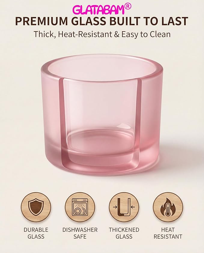 GLATABAM 4 OZ Candle Jars 12 Pack - Bulk Glass Candle Making Jars with Bamboo Lids & Labels, Heat Resistant Empty Reusable Candle Vessel for Containers(Frosted Powder)