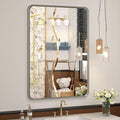 OKPAL Brushed Nickel Mirror 24 x 32 Inch Silver Bathroom Mirror for Over Sink, Rounded Rectangle Farmhouse Vanity Mirror, HD Wall Mirror, Aluminum Alloy Frame (Horizontal/Vertical)