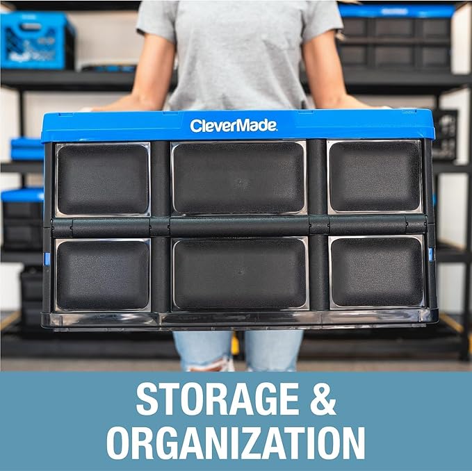 CleverMade Collapsible Storage Bins 32L 3 Pack – Heavy Duty Foldable Storage Bins with Built-In Handles for Garage Storage and Home Organization - Obsidian