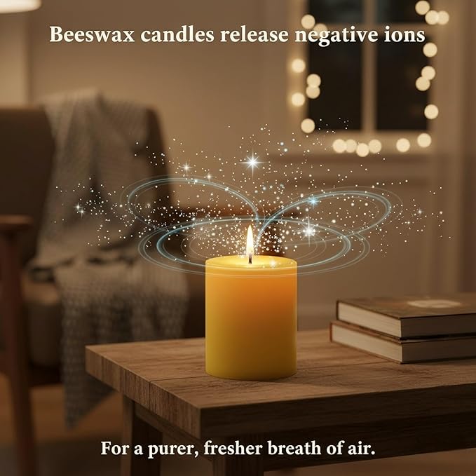 Natural Beeswax Pillar Candles 2 Packs, Non Toxic Beeswax Candles 70 Hours Long Burning, Organic Emergency Bees Wax Candles for Home, Paryer, Parties, Unscented Dripless Smokeless Candles, 2x4in