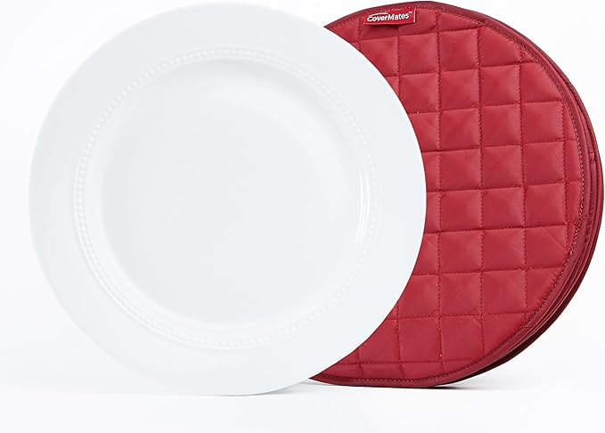Covermates Keepsakes Quilted Dish Dividers – Set of Padded Plate Protectors for China & Dinnerware Storage, Scratch Protection, Machine Washable, Red