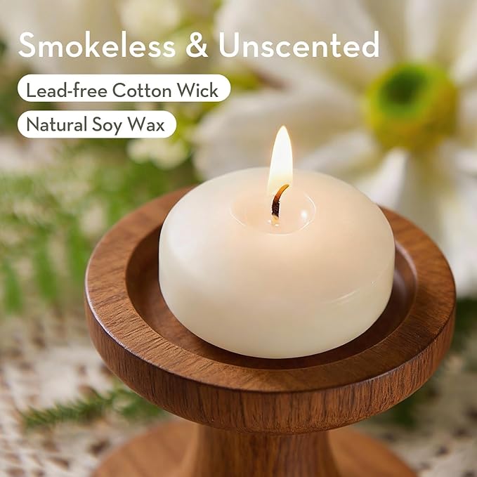Crenovo Floating Candles Dripless, 5-6 Hour Clean Burn, 2 Inch Unscented Candles for Wedding, Party, Centerpieces, 36 Pack Water Candles Ivory Romantic Decoration