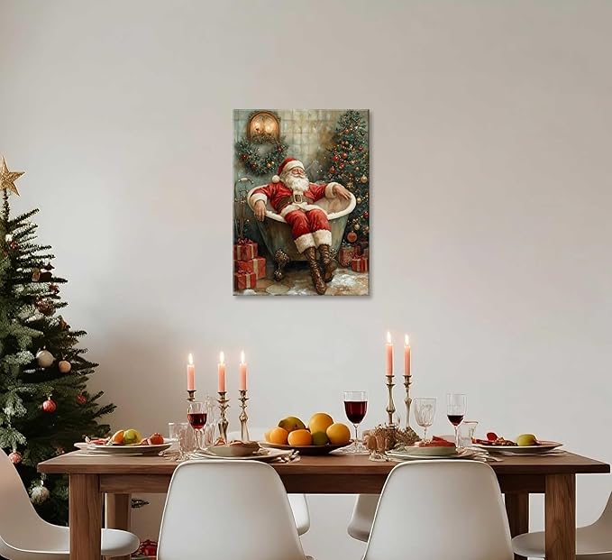 Paint by Number Kit for Adults & Kids, Santa in Bathtub Christmas DIY Painting Kit, 16x20 Inch Canvas, Holiday Gift Home Decor Art Project Framed