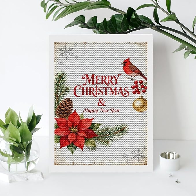 AIVKIEJK Diamond Painting Kits for Adults - Merry Christmas & Happy New Year Painting DIY 5D Full Drill Diamond Dots Paintings with Diamonds Gem Art and Crafts Home Decor 12"x16"