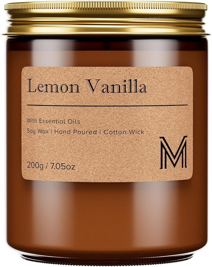 M&SENSE Lemon Vanilla Scented Christmas Candle Gift, Aromatherapy Candle Set for Women, Soy Wax Candles Home Scented, Long Lasting Amber Jar Candles Gift for Christmas, Thanksgiving, Holiday