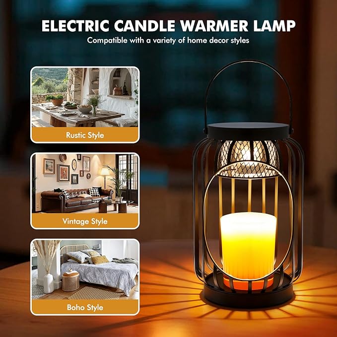 Candle Warmer Lamp with Timer & Dimmable Function - Vintage Hanging Candle Wax Warmer Lantern for 3-Wick/Large Jar Candles Lamp for Home Farmhouse Decor, Gift for Her Women, Mom