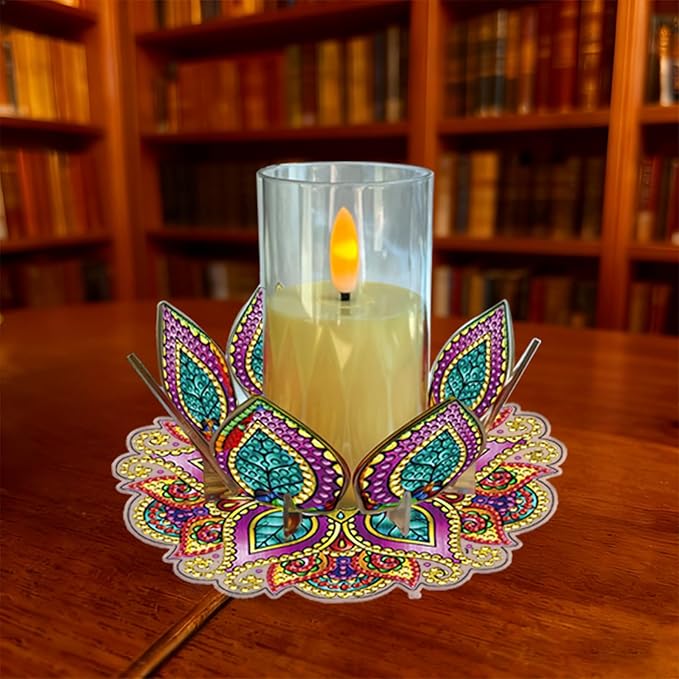 5D DIY Diamond Art Painting PVC Flower Candle Holders Tealight/Tea Light/Votive Candle Holder, for Table Centerpiece Home Décor Party Wedding Dinning-Flower-2