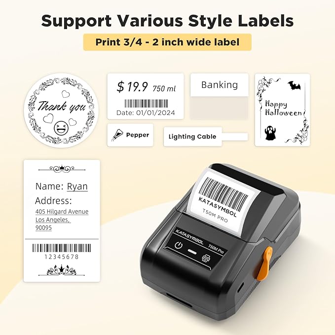 SUPVAN T50M Pro Bluetooth Label Maker Machine with Tape, Wide Waterproof Label, Versatile App with 30+ Fonts and 660+ Icons, Inkless Labeler for Home, Kitchen, School, Office Organization, Black