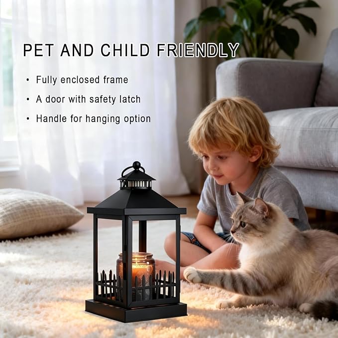 Candle Warmer Lamp with Timer,Compatible with 3 Wick Candles Jars,Dimmable Farmhouse Candle Lamp Warmer,Lantern Candle Warmer Lamps Fully Enclosed and Hanging Up Designed