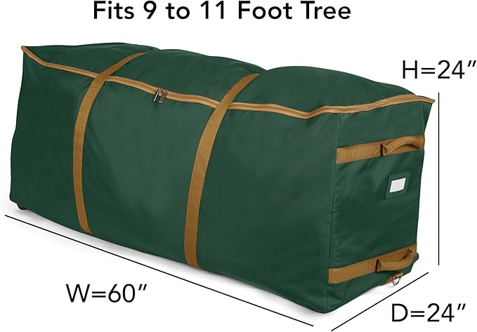 Covermates Keepsakes Christmas Tree Rolling Cinch Bag – Heavy-Duty Polyester Holiday Storage with Wheels, Reinforced Handles & Cinch Straps – Durable Christmas Tree Storage Solution, Green