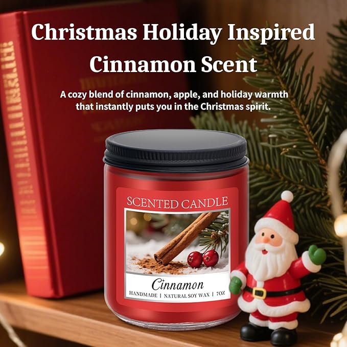 Homsolver Cozy Cinnamon Candle Scented Strong, Christmas Candles Cinnamon Stick Apple Scented with 50+ Hours of Burn Time, Fall & Winter Christmas Candles Gifts & Hoilday Home Décor