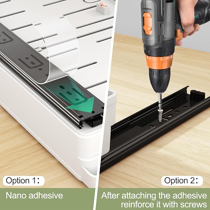 2 Pack Pull Out Cabinet Organizers Expandable (13''-19''), Plastic Slide Out Drawers for Kitchen, Bathroom, Pantry, Under Sink Storage, Pull Out Drawers Fixed with Adhesive Nano Film (White)