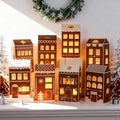 Reallnaive 20 Pcs Large 8" Christmas Cardboard Village Houses Set Xmas DIY Village Houses with LED Candle Paper Home and Tree Figurine Scene Desktop Ornament for Home Party Decor(Gingerbread,Brown)