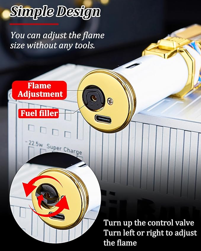 Cool Jet Flame Lighter - Windproof Torch Lighters, Spark Lence Design, Reusable Fire & Light System, Visible Fuel Tank, with Elegant Gift Box(Gas Not Include)