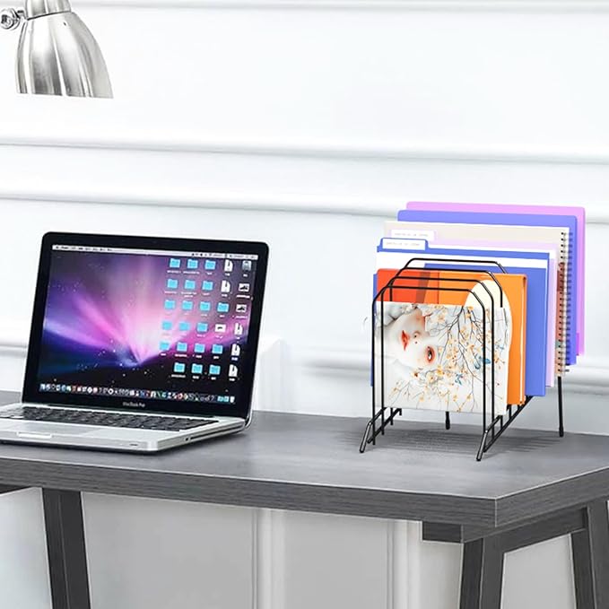 Gawerk Incline Metal Desk Magazine Folder Holder, Sorter Desk File Organizer with 8-Section Vertical Compartments Rack File Organizer for Office, Home, School