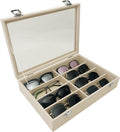 Large Beige Premium Quality Velvet Jewelry Display Box Tray Stackable Practical Trade Show Home Store Eyewear Tray with Glass Lid