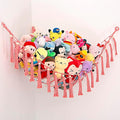 MAKEONEWO Stuffed Animal Toy Hammock Hanging-Handmade Large Pink Macrame Organizer Display Corner Plush Toys Net Holder for Boho Girl Nursery Playroom Bedroom Kids Room Storage, 1 Pack