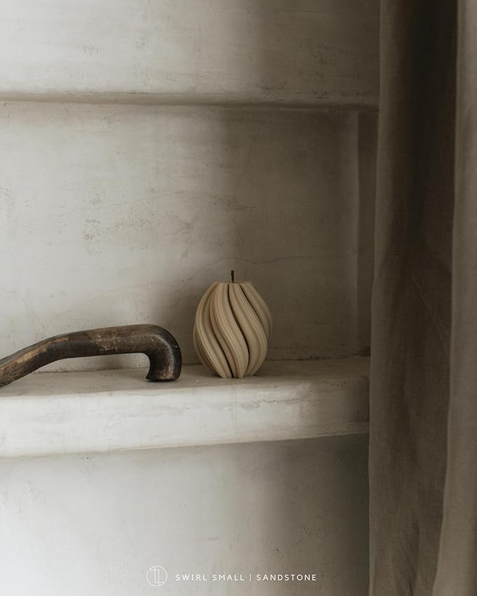 LAWA Swirl Candle - Beautiful Handmade Pillar Scented Soy Wax Twirl Elegant Bubble Aesthetic Candle Housewarming Gift Home Room Shelf Decor Idea Spiral Sandstone (Small)