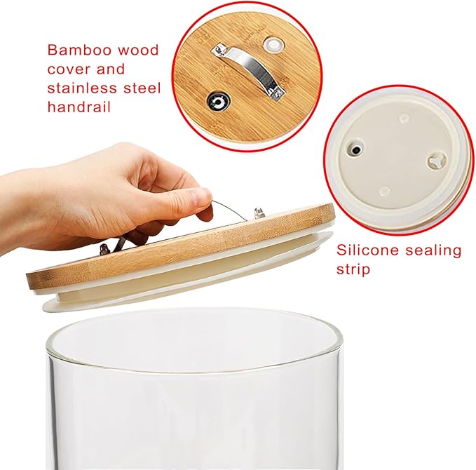 Glass Rice Dispenser 5L, Cereal Dispenser Countertop, Grain Dispenser/Food Storge Container for Kitchen and Pantry Organization, Cereal Dispenser with Bamboo Holder
