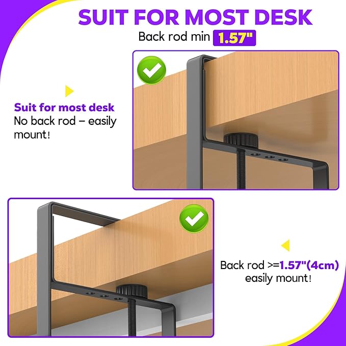 Large Under Desk Cable Management Tray, REFLYING 43.7" Cable Management Under Desk No Drill,Adjustable Clamp Cord Wire Organizer, Cord Hider for Standing Table, Wire Hider for Office,Home (Large)