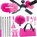CALBEAU Ceiling Fan Cleaner Duster with 60 inch Extension Pole, Dusters for Cleaning High Ceiling Fan Blades, Dusters Kit with Storage Bag, Cleaning Tools for Families (13pcs)