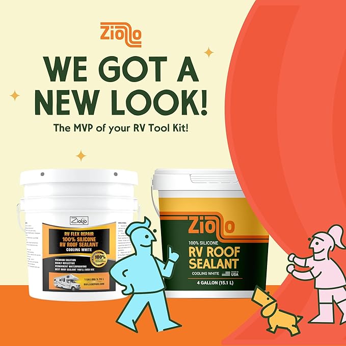 Ziollo RV Roof Sealant - Leak Repair 100% Silicone Liquid Rubber - Premium Waterproof Coating for Campers, Pop Up, Motorhomes, and Travel Trailers - Easy DIY Application - White 1 Gallon