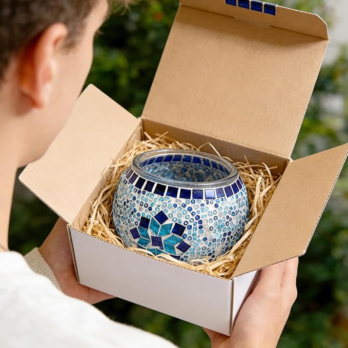 wpdash Turkish Mosaic Glass Candle Holder Romantic Wish DIY Kit Home Handmade Craft for Adults & Kid Desktop Decor for Desk Ornament Creative Holiday Gift for Friend