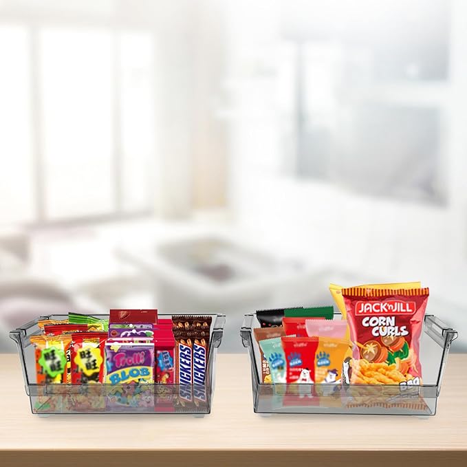 2Pack Pantry Organization and Food Storage Bin, Stackable Snack Organizer with Handles,Refrigerator Organizers and Storage for Kitchen Pantry Bathroom for Snacks, Spices,Chips Food Organizer