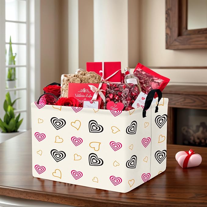 Valentine's Day Basket Gift for Empty Cute Heart Large Storage Bin for Kid and Baby Room Décor (Red and Black)