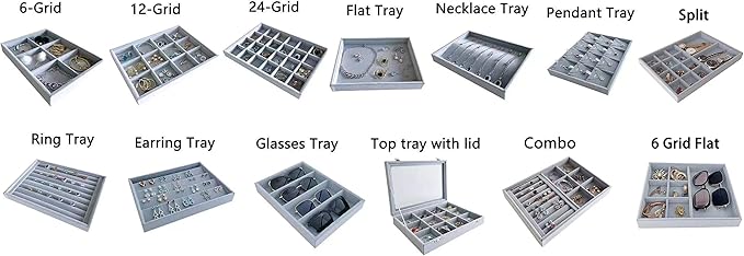 Grey Velvet Stackable Organizer Premium Material Stackable Necklace Watch Chain Bracelet Display Holder Home Store Show Drawer Divider Insert