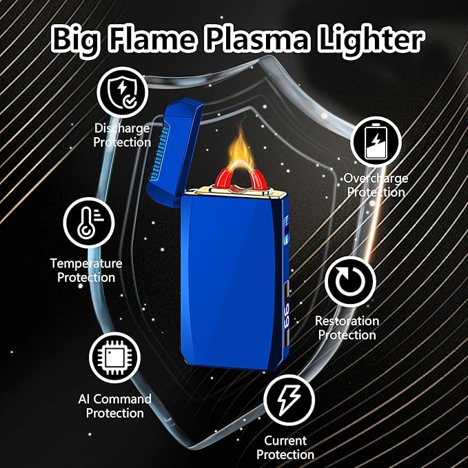 YOZWOO Rechargeable Electric Lighter USB C Electronic Lighters High Power Flame Arc Plasma Lighter Windproof Camping Lighters with Long Battery Life for Home and Outdoor (Blue)