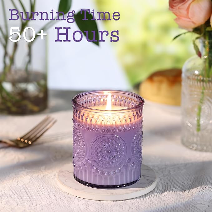 8oz Lavender Glass Candle Jars with Lids for Making Candles Set of 10, Purple Candle Containers, Candle Making Supplies for Candle DIY, Glass Candle Vessels Candle Making Kit, Lavender Decorations
