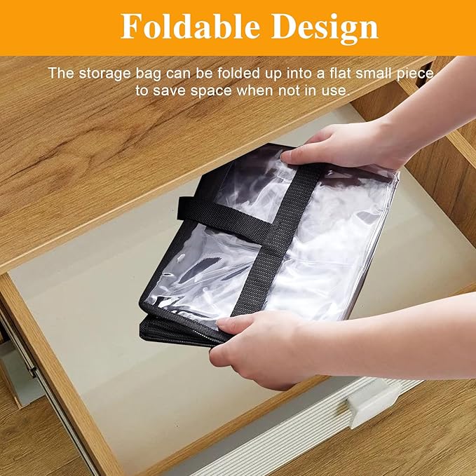 MEETOZ 4 Pack Clear Plastic Storage Bags, 40L Foldable Clothes Storage Boxes, Wardrobe Organizer Moving Bags with Reinforced Handle for Loft Wardrobe for Bedding Clothes
