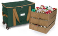 Covermates Keepsakes Rolling Adjustable Ornament Storage Bag – Heavy-Duty Polyester, FlexGrid Trays & Padded Dividers – Protective Holiday Organizer with Wheels, Handles & ID Window, Green