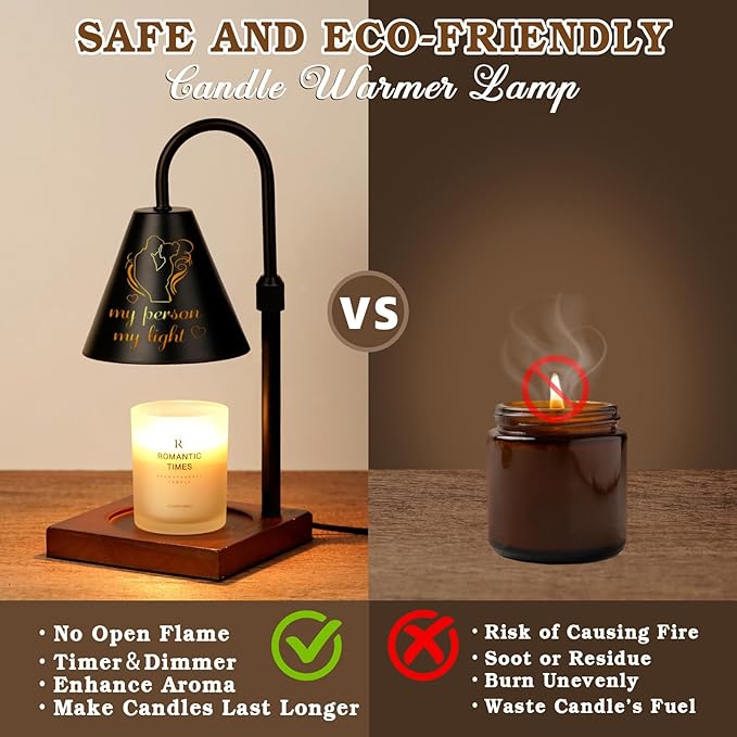 Funistree Candle Warmer Lamp with Timer Dimmable, Anniversary Birthday Wedding Gifts for Women Men Couple, Adiustable Height Candle Warmer Black Candle Lamp
