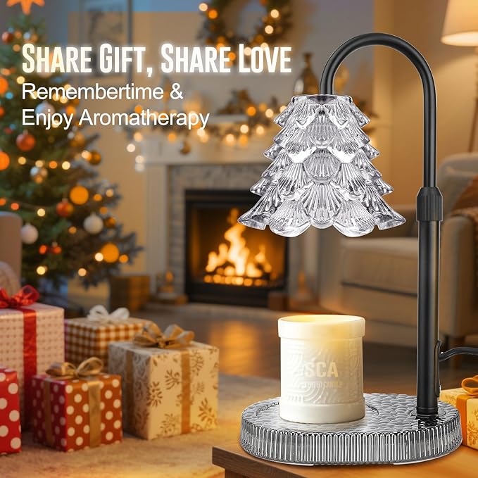 Christmas Tree Shape Candle Warmer Lamp with Timer Dimmable Adjustable Height Wax Warmer Lamp for Jar Candles With 2 Bulbs, Birthday Gifts for Women Mom, House Warming Gifts New Home Deco - Grey