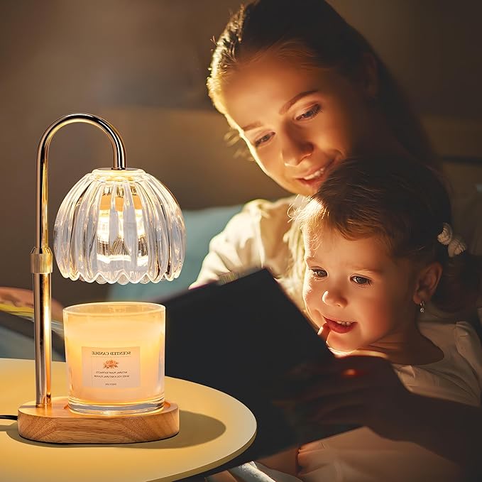 Candle Warmer Lamp with Timer Dimmer Adjustable Height, for New Home Decor,Valentine's Day, Birthday Gifts for Women,Wax Warmer Lamp for Jar Candles with 2 Bulbs(Transparent)