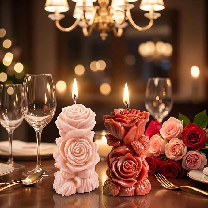 2Pcs Big Size Candle Molds Flower Candle Mold Wave Spiral Rose Silicone Mold Pillar Moldes para Velas Soy Wax, Beeswax, Candle Making, Resin Craft for Anniversary Wedding