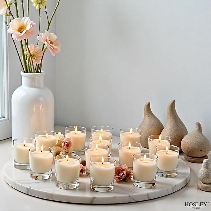 Hosley's 96 Pack of Ivory Unscented Clear Glass Filled Votive Candles