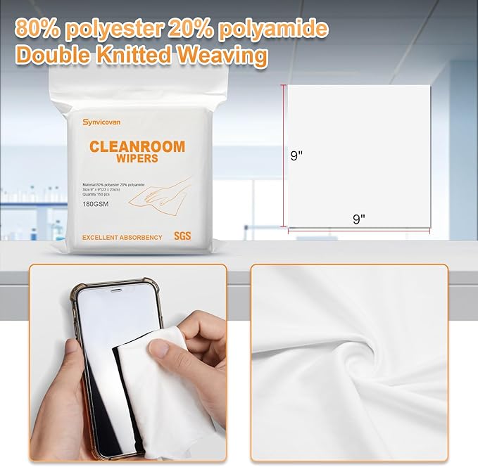 Microfiber Wipes 9"x9"(100 Pcs,Class 100, 200GSM) Superfine Lint Free Cloths Cleaning and Drying Cloths Reusable Ultra Absorbent for All Surface Types