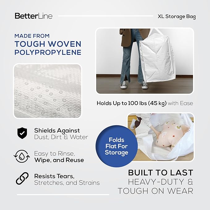 Extra Large Storage Bag - Heavy Duty 45x22x16 Inches Huge Tote Duffel with Max Load of 100 lbs. (45kg) - Tear-resistant & Water-resistant Polypropylene Woven Cloth, With Zippers