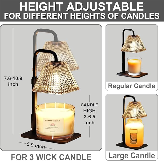 Candle Warmer Lamp with Timer Dimmer Adjustable Height,Electric Dimmable Wax Warmer for Scented Jar Candles,Mom Birthday Gifts for Women,House Warming Gifts New Home Bedroom Decor,Black
