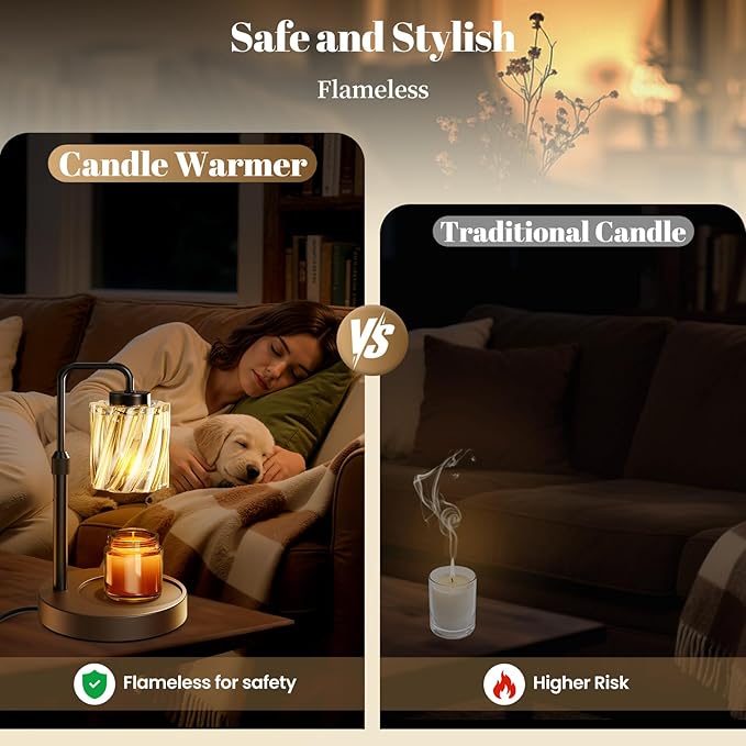 WarmEmbrace Candle Warmer Lamp with Adjustable Height& & Timer Dimmable Light, Gifts for Mom Women, House Warming Gifts New Home Bedroom Decor, Wax Melt Warmer for Jar Candles with 2 Bulbs/Black
