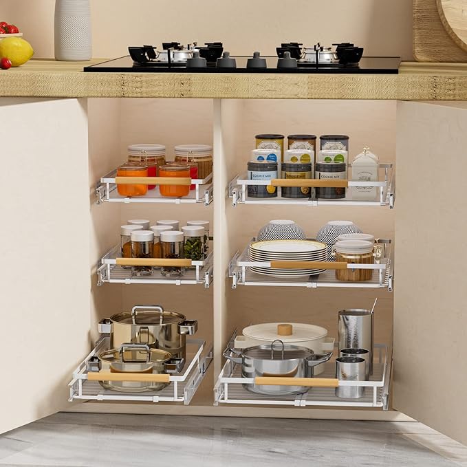 SANNO Pull Out Cabinet Organizer, Slide Out Drawers for Kitchen Cabinets, Expandable 12.1“ to 18.4" W fit for most cabinets