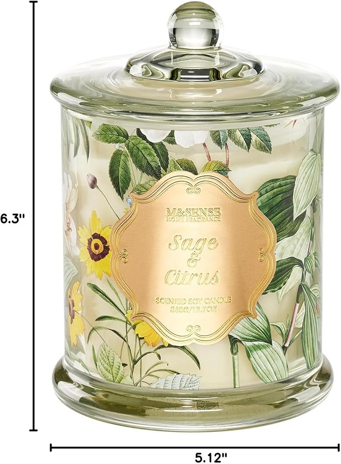 M&SENSE Sage Citrus Soy Candles, Natural Organic 2 Wick 12.7oz 75H Long Lasting Slow Burning, Winter Aromatherapy Candle for Stress Relief, Housewarming New Year Gifts