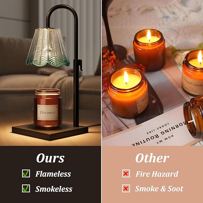 Candle Warmer Lamp with Timer Dimmable, Adjustable Height Wax Melt Warmer for Jar Candles, Birthday Gifts for Women, House Warming Gifts New Home Decor with 2 Bulbs, Green