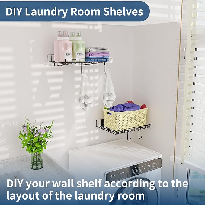 2 Pack Garage Wall Shelf, Wall Mounted Storage Shelves, Heavy Duty Metal Shelves for Room Wall, Loads 80 LBS Floating Shelves Mesh Storage Rack for Garage, Office, Basement,Wall Cabinet and Kitchen