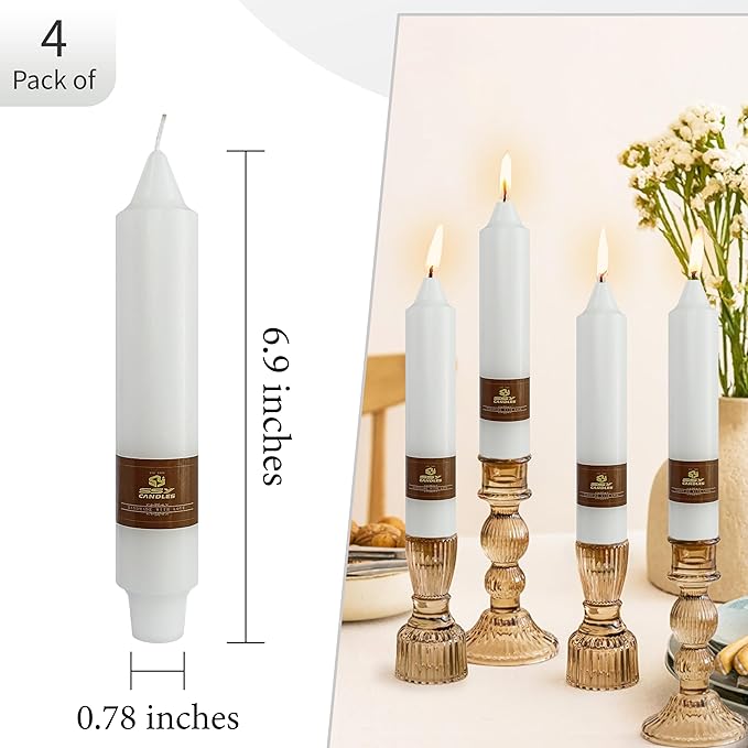 White Wedding Candles Unscented Tapered Candle 7 inch Short Candle 4 PCS Smokeless Candlesticks Long-Burn for Home Dinner Wedding Party Decoration