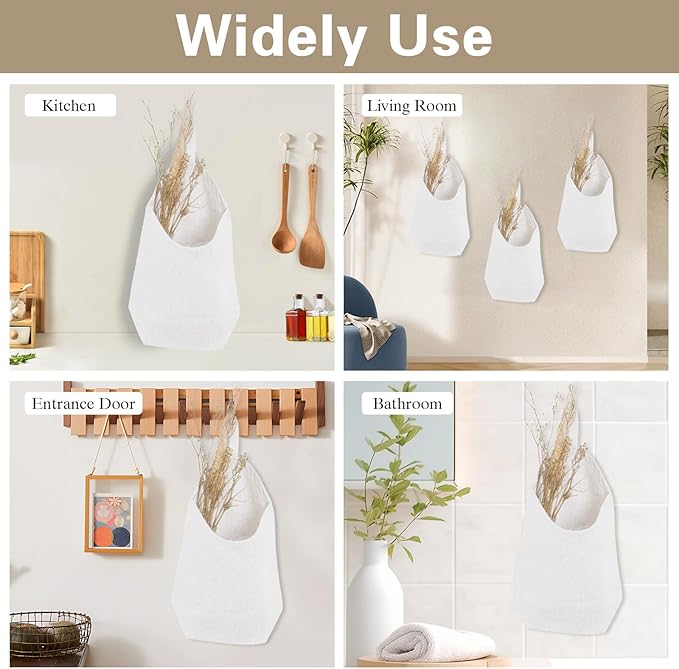 100% Linen Hanging Storage Bags Baskets 2 Pcs, Small Wall Storage Bag for Kitchen, Bedroom, RV Camper Organizer, Sewing Room, Nursery Storage, Kids Room (White)